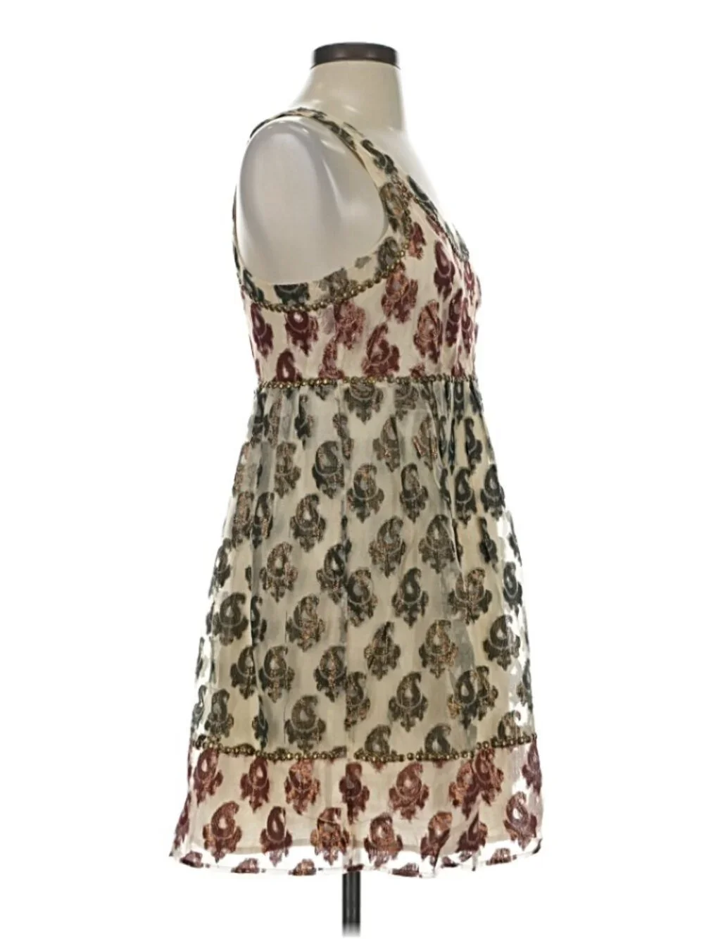 Free People Champagne Metallic Jacquard Boho Mini Dress Sz 4